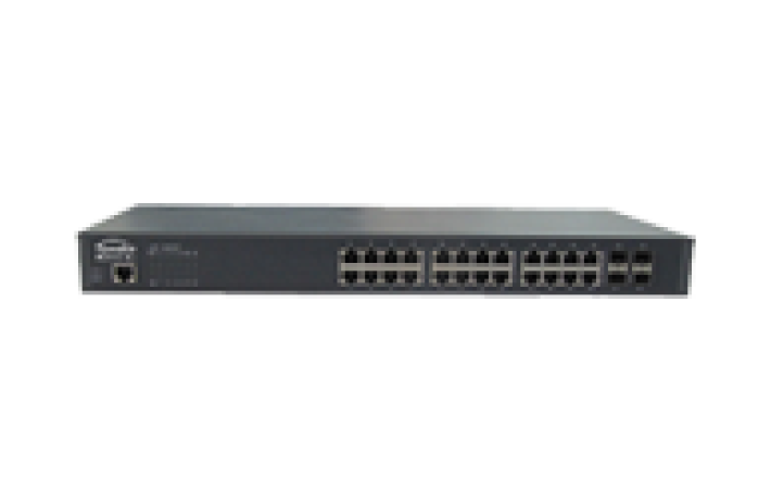 Ethernet PoE switch with 24 gigabit TX ports and 4 10G gigabit optical ports